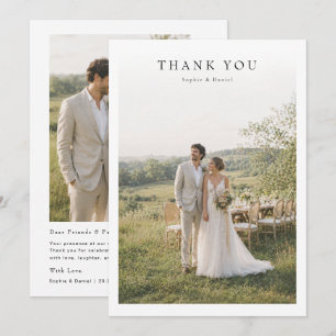 Minimalistische einfache elegante Foto-Hochzeit Dankeskarte