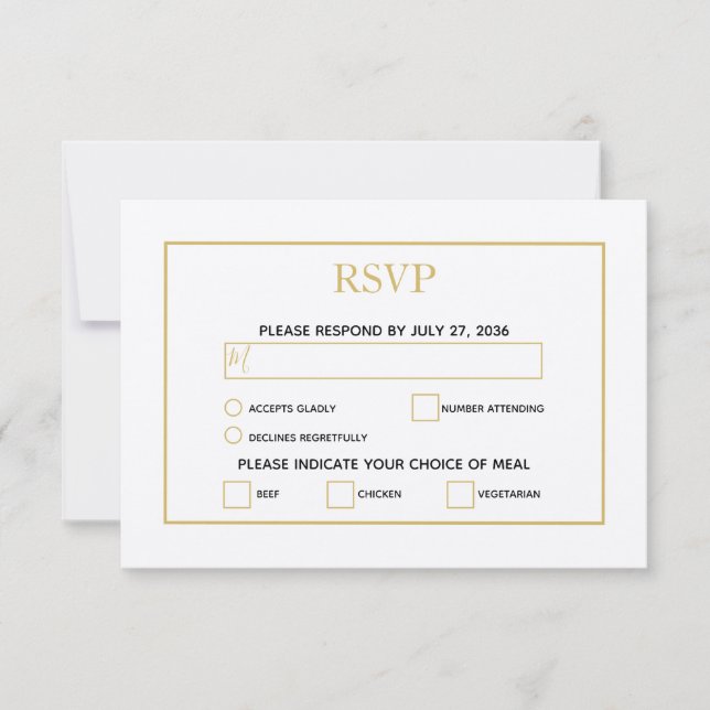 Minimalistische Einfache Gold Black & White Hochze RSVP Karte (Vorderseite)