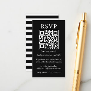 Minimalistische Einfache Hochzeit Black Stripes QR Begleitkarte