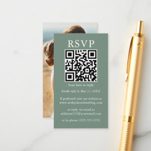 Minimalistische einfache Hochzeit QR Foto Sage Gre Begleitkarte