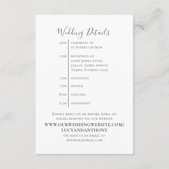 Minimalistische einfache Hochzeitdetails Begleitkarte (Vorderseite)