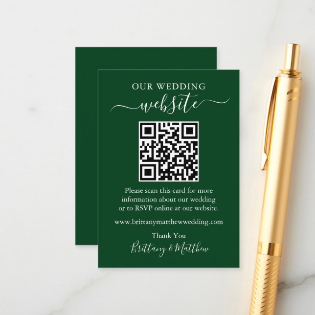 Minimalistische einfache Hochzeitsseite QR Green Begleitkarte (Vorderseite/Rückseite Beispiel)