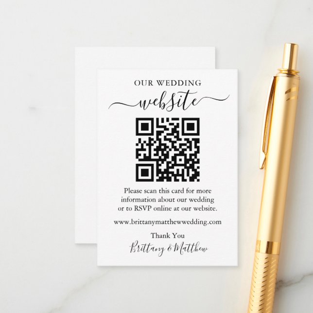 Minimalistische einfache Hochzeitwebsite QR Begleitkarte (Vorderseite/Rückseite Beispiel)