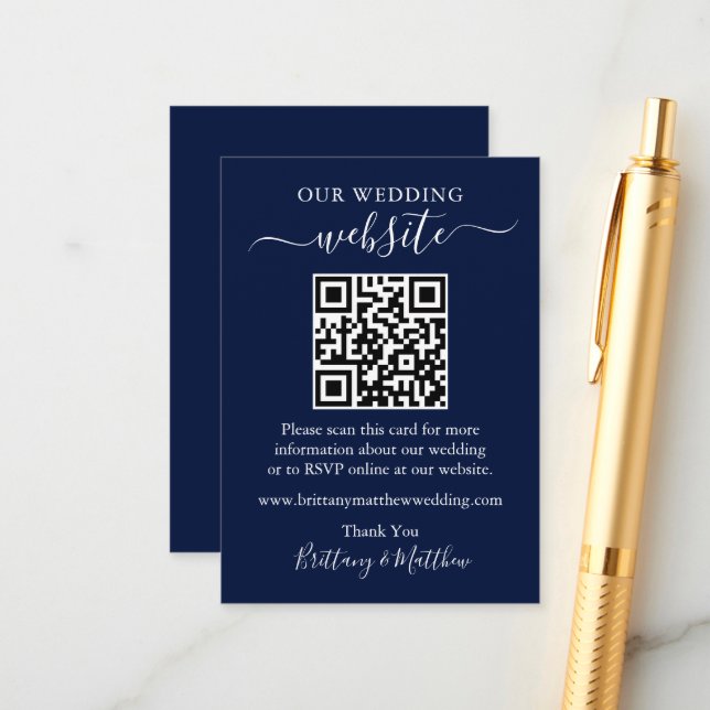 Minimalistische einfache Hochzeitwebsite QR Blue Begleitkarte (Vorderseite/Rückseite Beispiel)