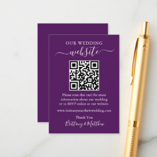 Minimalistische einfache Hochzeitwebsite QR Lila Begleitkarte