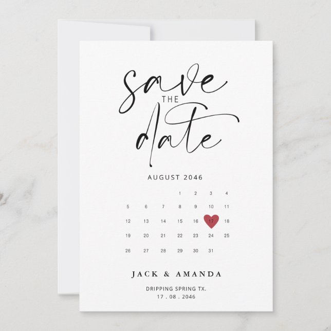 Minimalistische Einfache Kalanderhochzeit speicher Save The Date (Vorderseite)