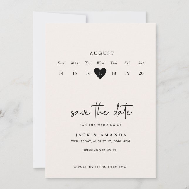 Minimalistische Einfache Kalanderhochzeit speicher Save The Date (Vorderseite)