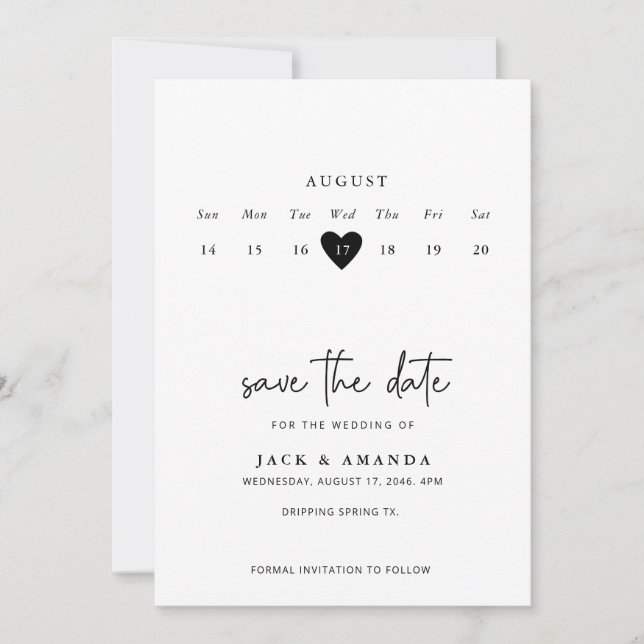 Minimalistische Einfache Kalanderhochzeit speicher Save The Date (Vorderseite)
