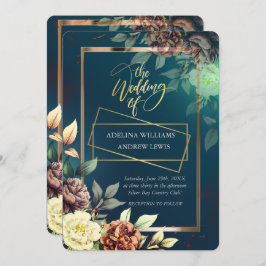 Minimalistische einfache Rose, Goldrahmen-Hochzeit Einladung