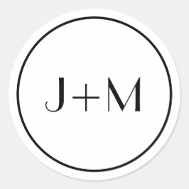Minimalistische Einfache Schwarz-Monogramm-Hochzei Runder Aufkleber