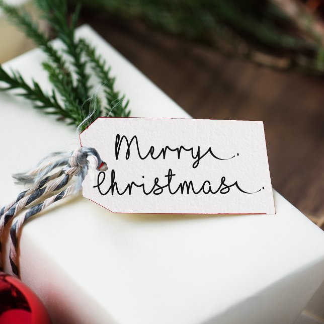 Minimalistische einfache Schwarz und Weiß frohe We Geschenkanhänger (Minimalist Simple Black and White Merry Christmas Gift Tags)