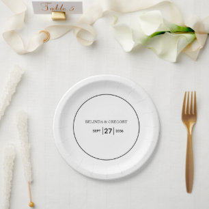 Minimalistische einfache Schwarz-Weiß-Hochzeit Pappteller