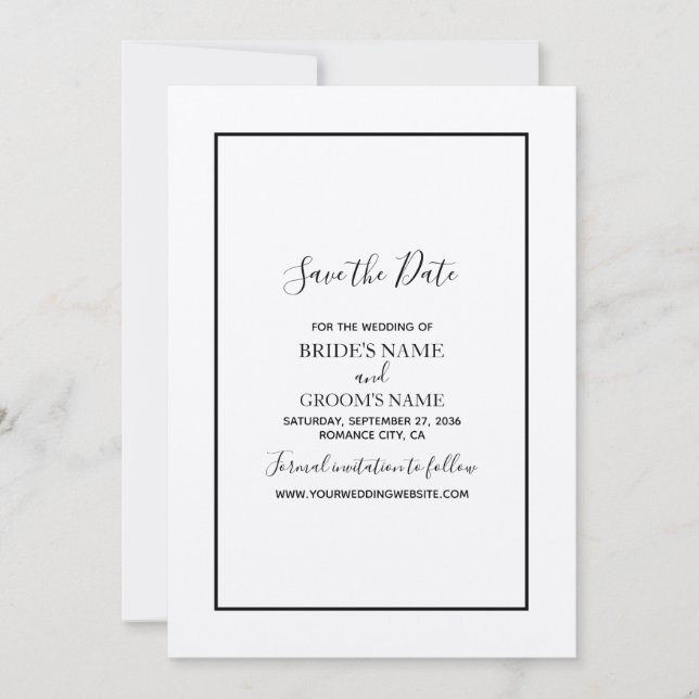 Minimalistische einfache Schwarz-Weiß-Hochzeit Save The Date (Vorderseite)