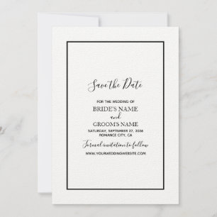 Minimalistische einfache Schwarz-Weiß-Hochzeit Save The Date
