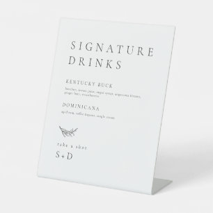 Minimalistische einfache Signatur Drinks Hochzeits Sockelschild