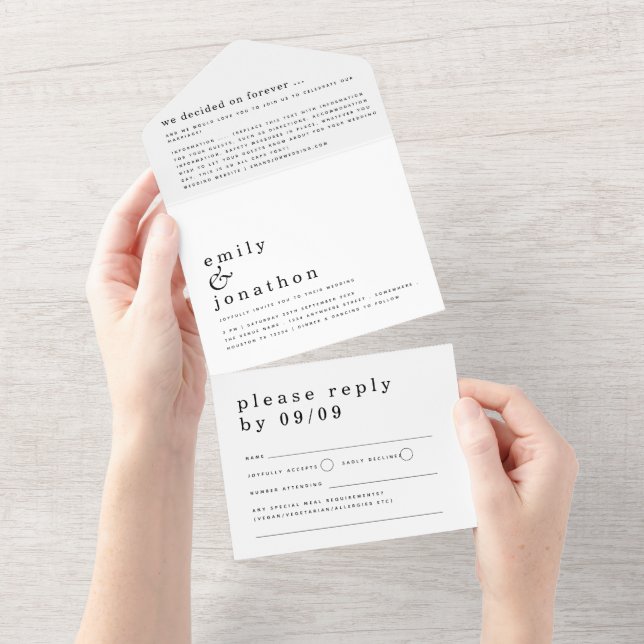 Minimalistische einfache Typografie bei jeder Farb All In One Einladung (Abreißen)