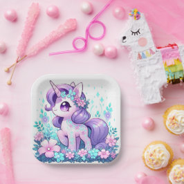 Minimalistische Einhorn-Kinderdusche Pappteller