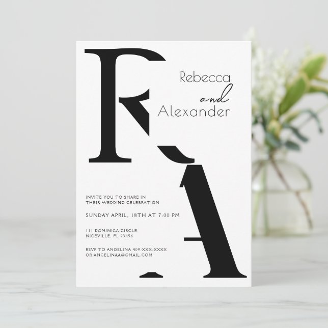 Minimalistische Einladung zur Hochzeitsfeier (Stehend Vorderseite)