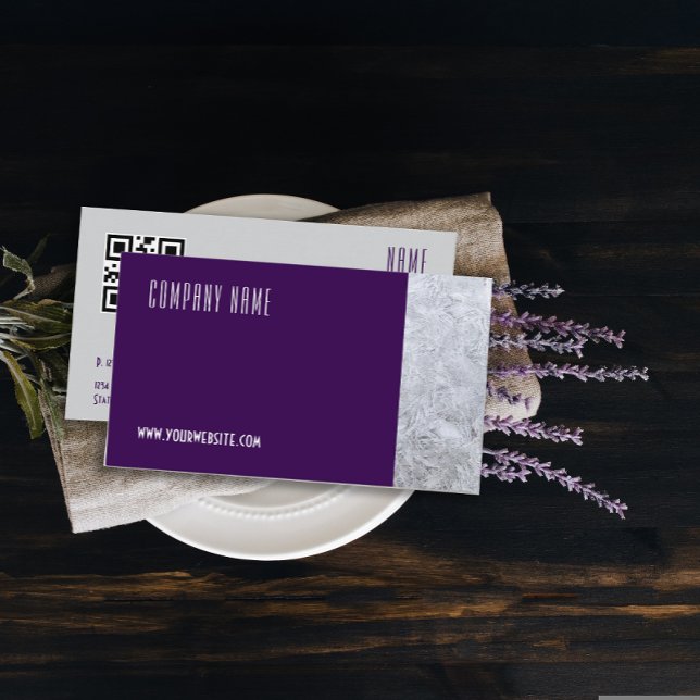 Minimalistische Eis-Fotografie QR lila Business Ca Visitenkarte (Von Creator hochgeladen)