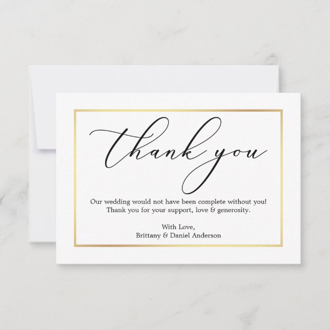 Minimalistische Elegance Calligraphy Wedding Gold  Dankeskarte (Vorderseite)