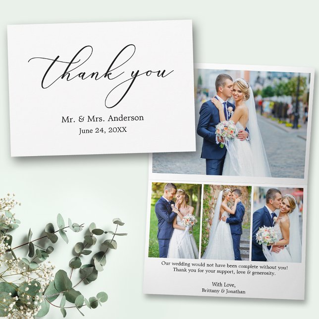 Minimalistische Elegance Kalligraphie 4 Foto geflo Dankeskarte (Customize to change your personalized text size or text style.)