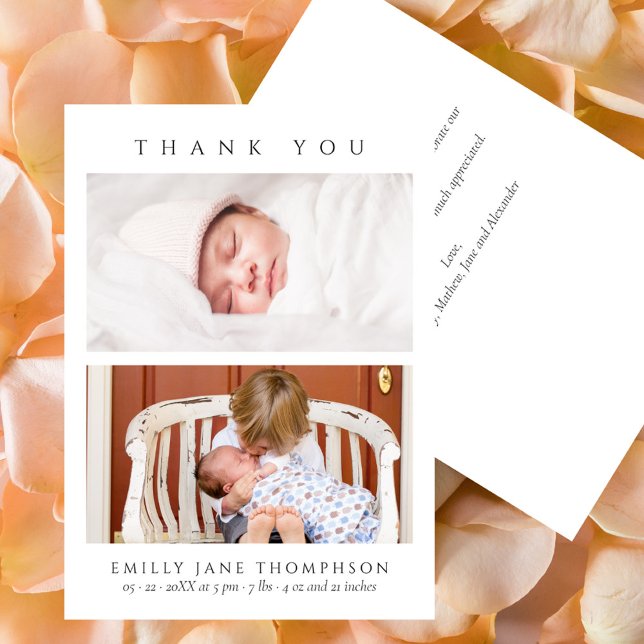 Minimalistische Elegant 2 Fotos Babydusche Dankeskarte (Minimalist Elegant 2 Photos Thank You Card)