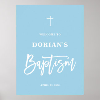 Minimalistische Elegant Blue Boy Taufe Willkommen Poster