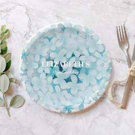 Minimalistische Elegant Blue Hydrangeas Geburtstag Pappteller