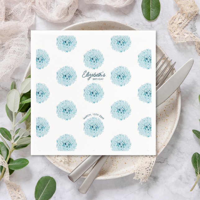 Minimalistische Elegant Blue Hydrangeas Geburtstag Serviette (Von Creator hochgeladen)