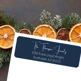 Minimalistische Elegant Blue Script-Rücksendeadres