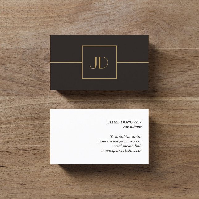 Minimalistische Elegant Bold Monogram Gray Golden Visitenkarte (Von Creator hochgeladen)