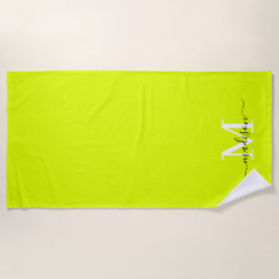 Minimalistische Elegant Chartreuse Gelb Mit Monogr Strandtuch