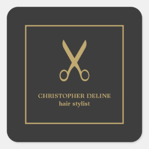 Minimalistische Elegant Dark Imitate Gold Schere Quadratischer Aufkleber