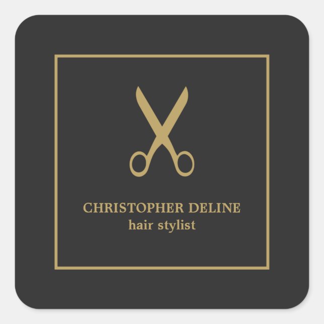 Minimalistische Elegant Dark Imitate Gold Schere Quadratischer Aufkleber (Vorderseite)