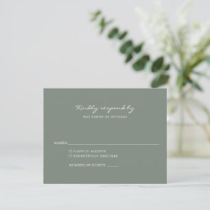 Minimalistische Elegant Dark Sage Green Script Wed RSVP Karte