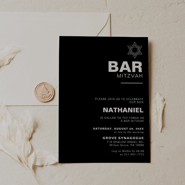 Minimalistische Elegant formale Schwarze Bar Mitzv Einladung (Von Creator hochgeladen)