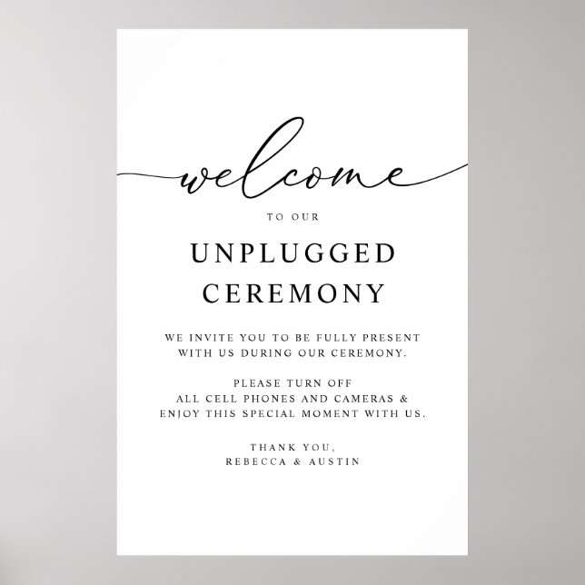 Minimalistische Elegant Hochzeit Unplugged Zeremon Poster (Vorne)