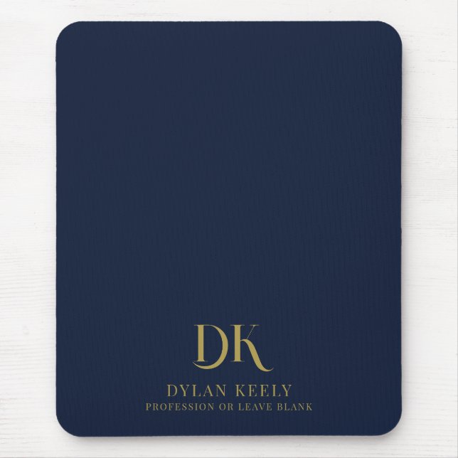 Minimalistische Elegant Monogram Dark Navy Blue St Mousepad (Vorne)
