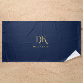 Minimalistische Elegant Monogram Dark Navy Blue St Strandtuch