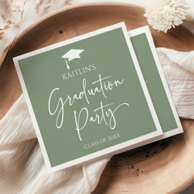 Minimalistische Elegant Sage Green Graduation Part Serviette (Von Creator hochgeladen)