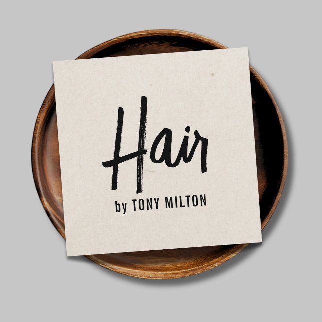 Minimalistische Elegant Textur Beige Fett Haar Sty Quadratische Visitenkarte (Von Creator hochgeladen)