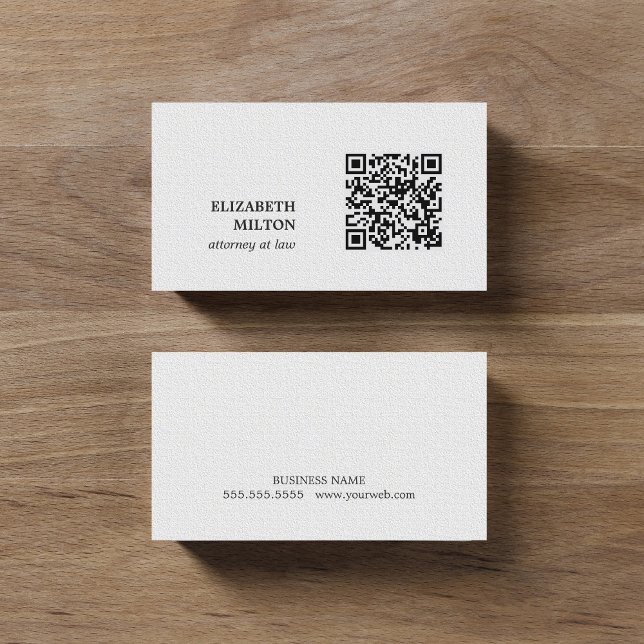 Minimalistische Elegant Texture White QR Code Anwa Visitenkarte (Von Creator hochgeladen)