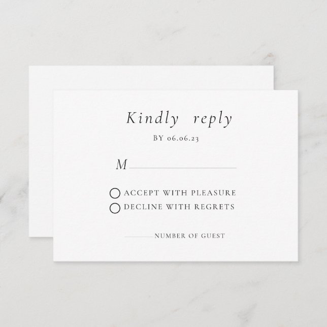 Minimalistische Elegant Wedding RSVP Card (Vorne/Hinten)