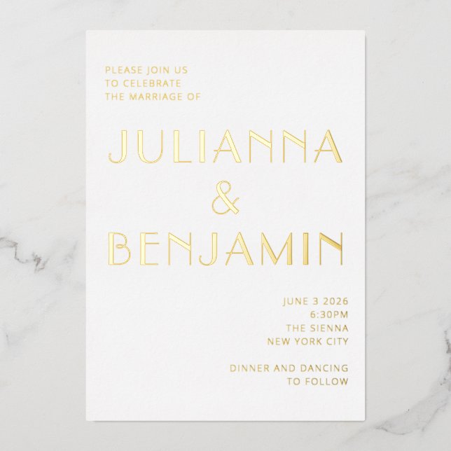 Minimalistische Elegante Art Deco Folieneinladung (Vorderseite)