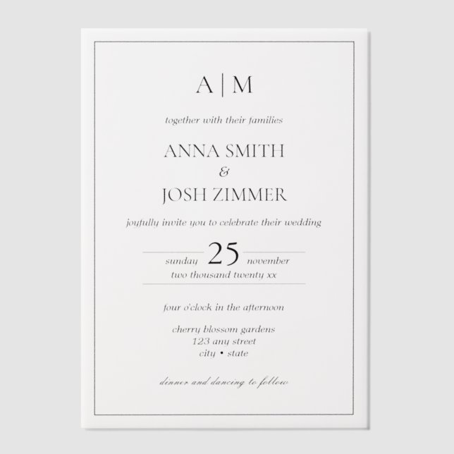 Minimalistische Elegante B&W Classic Wedding (Vorderseite)