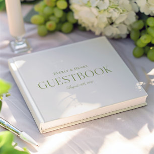 Minimalistische elegante beige und grüne Hochzeit  Gästebuch