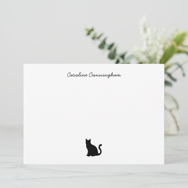 Minimalistische elegante Black Cat Flat Note Card Mitteilungskarte (Stehend Vorderseite)