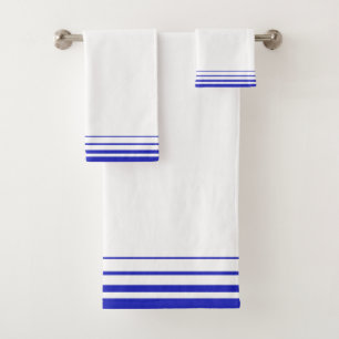Minimalistische elegante blaue Dekorlinien auf Wei Badhandtuch Set