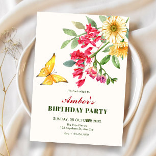 Minimalistische elegante Blumen blühen zum Geburts Einladung
