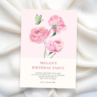 Minimalistische elegante Blumen-Geburtstag Einladung